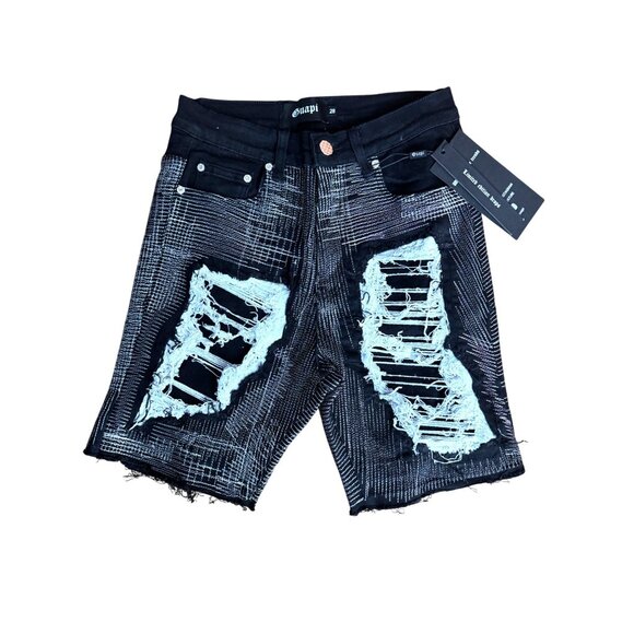 NEW Guapi Black Denim Edgy Distressed Shorts Men's Size 30 - Picture 2 of 8